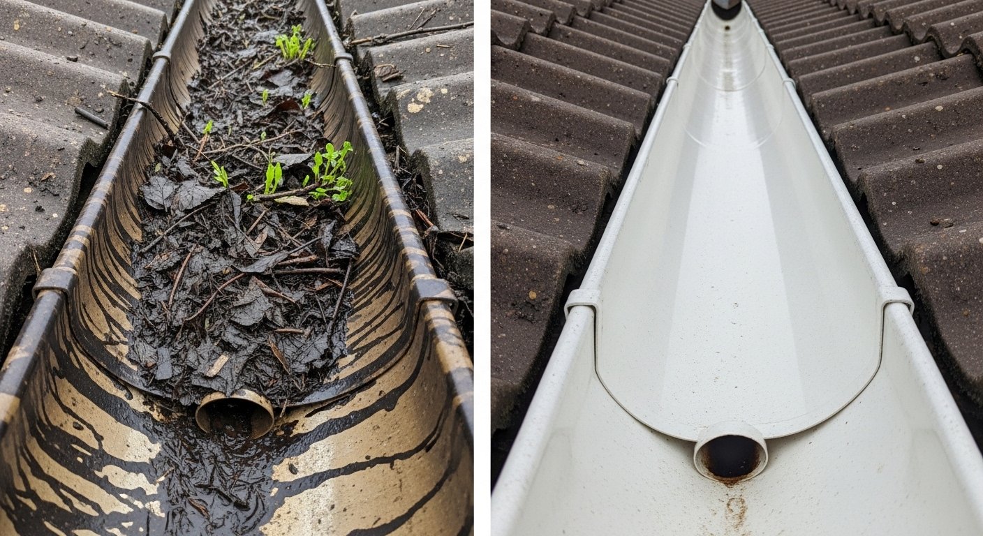 Gutter Installation before and after